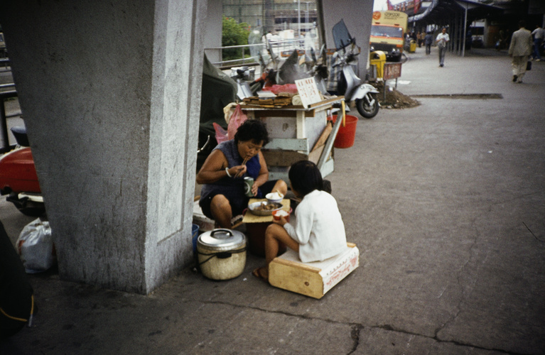 Mother and daughter had meal beneath a bridge