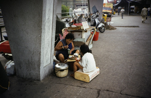 Mother and daughter had meal beneath a bridge